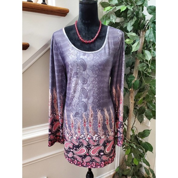 Hibelle Women's Purple Round Neck Long Sleeve Pullover Top Blouse Size X-Large - Picture 1 of 14